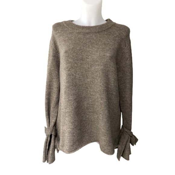 Zara Knit Over Sized Taupe High Low Sweater with Tie Sleeves Size Medium. - Picture 3 of 16